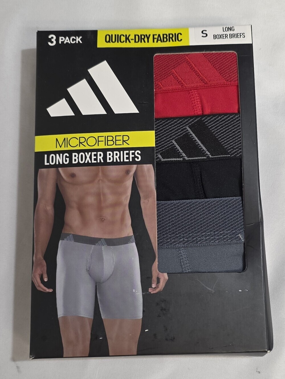 adidas 3-Pack Microfiber Long Boxer Briefs Mens Size Small Tagless Areoready
